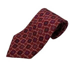 Christian Dior Men's 100% Silk Red Patterned Necktie 58" Preppy Made in USA